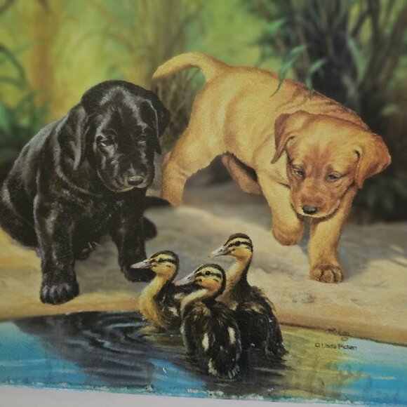 Charming Glass Cutting Board With Puppies & Ducklings Linda Picken 11.75x15.75" - Picture 5 of 9
